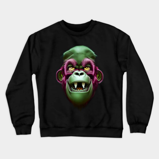 Evil Monkey Face Green & Pink Crewneck Sweatshirt by PNPTees